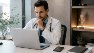 médico no Google analisando presença digital